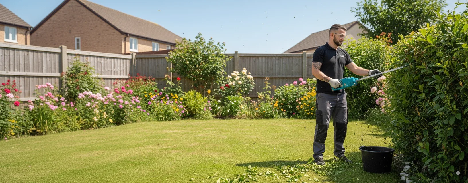 LWR Group gardener trimming a boundary hedge in Lincoln